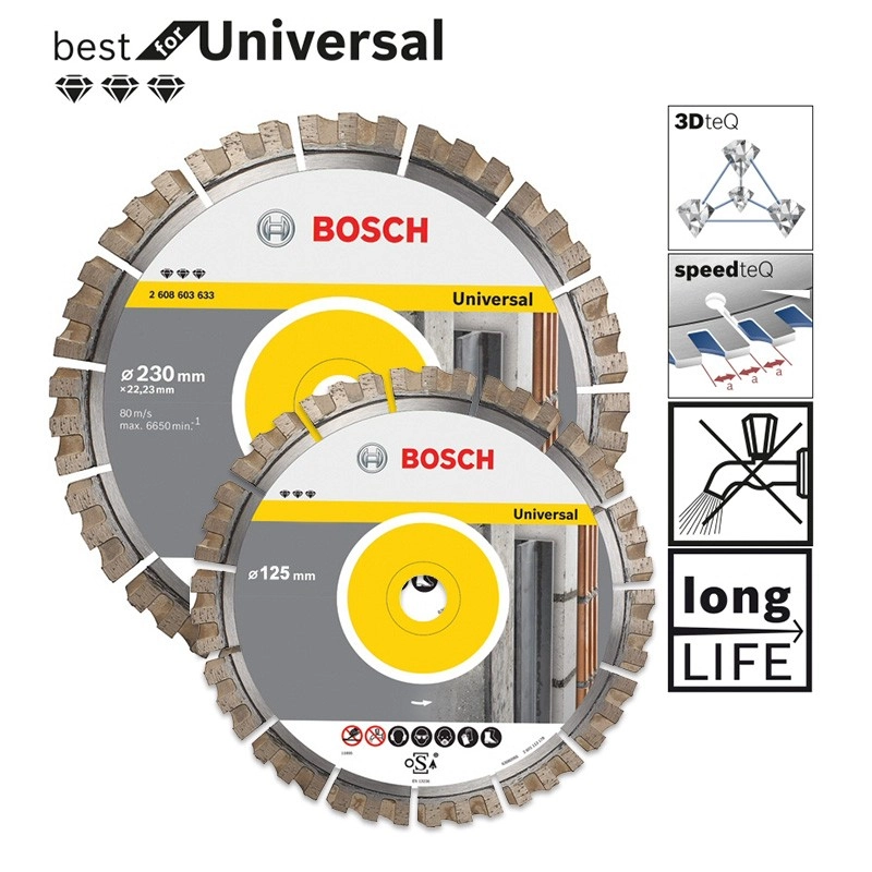 Lot de 2 disques diamant BOSCH Ø125 et 230 - Beton armé-Acier-Granit - 061599757K