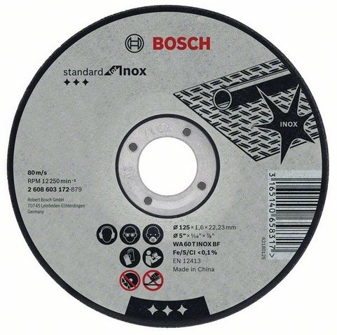 Disque à tronçonner BOSCH à moyeu plat Standard Inox Rapido 125X1.6 MM - Lot de 25 - 2608603172     