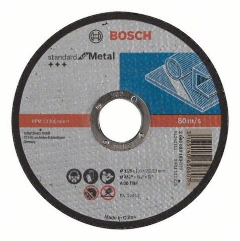 Disque à tronçonner BOSCH à moyeu plat Standard Pour le Métal 115X1.6 MM - Lot de 25 - 2608603163