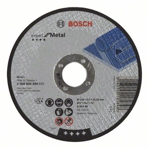 Disque EXPERT à tronçonner BOSCH à moyeu plat Spécial métaux 125X2.5 MM - Lot de 25 - 2608600394