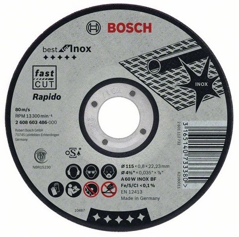 Disque BEST à tronçonner BOSCH à moyeu plat Spécial inox 125X1.5 MM - Lot de 25 - 2608603496