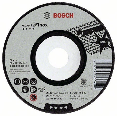 Disques à tronçonner Expert Inox BOSCH - 125 x 0.6 mm - Lot de 10 - 2608602488