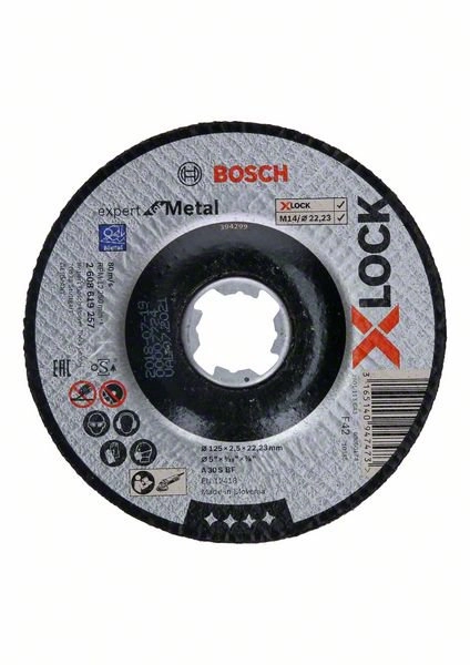 Disques Standard X-Lock Inox BOSCH 125x1 plat - Lot de 25 - 2608619262