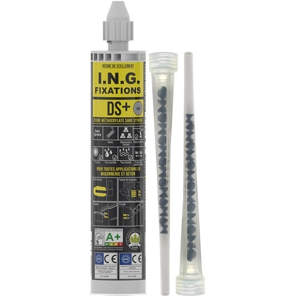 Résine scellement méthacrylate DS+ ING FIXATIONS - Lot de 6 - Cartouche de 300 ml - Gris - A050145