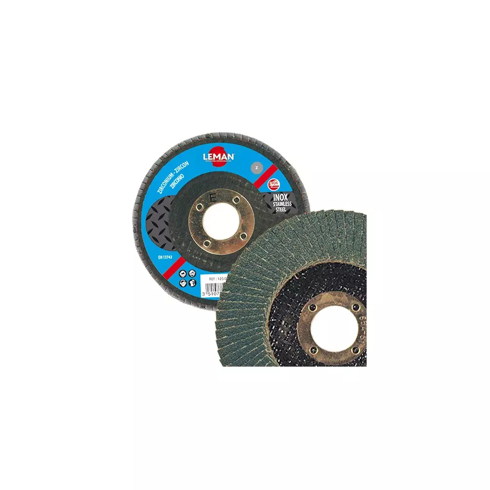 Disque à lamelles zirconium bombé pour Inox - D. 125 x Al. 22.23 mm Gr. 60 - LEMAN - 125.060Z