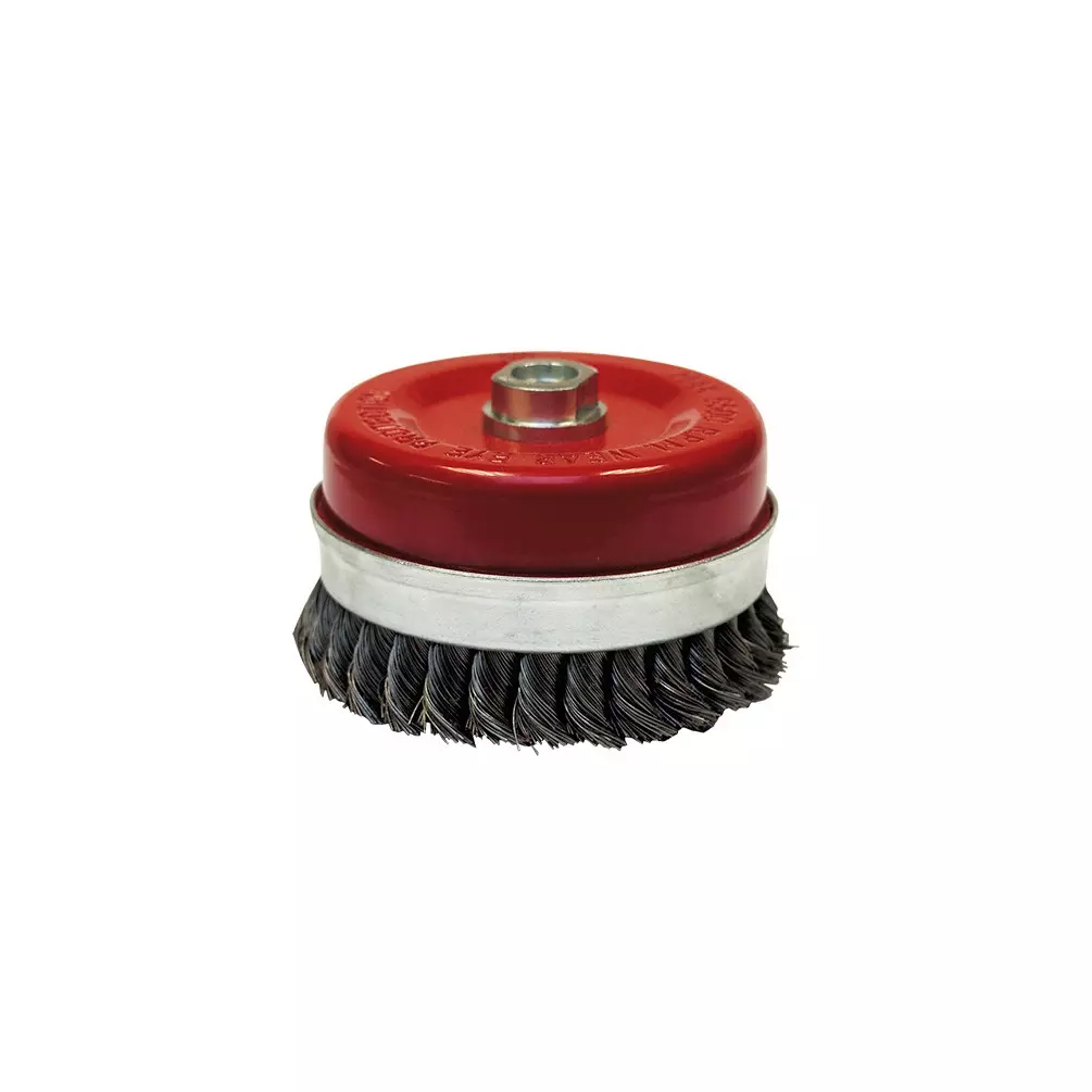 Brosse conique pour meuleuse fil acier torsadé 0.50 mm D. 65 mm M14 pour métal - Décapage extra dur - LEMAN - 530.065V