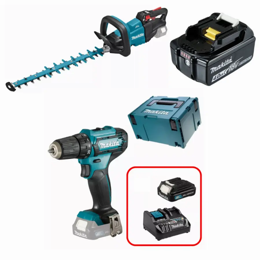Taille-haie 18 V Li-Ion 50 cm - DUH502Z + Perceuse visseuse 12 V CXT Ø 10 mm + Batterie / Chargeur - DF333 + Batterie BL1840 Set 18V 4.0 Ah - 197265-4