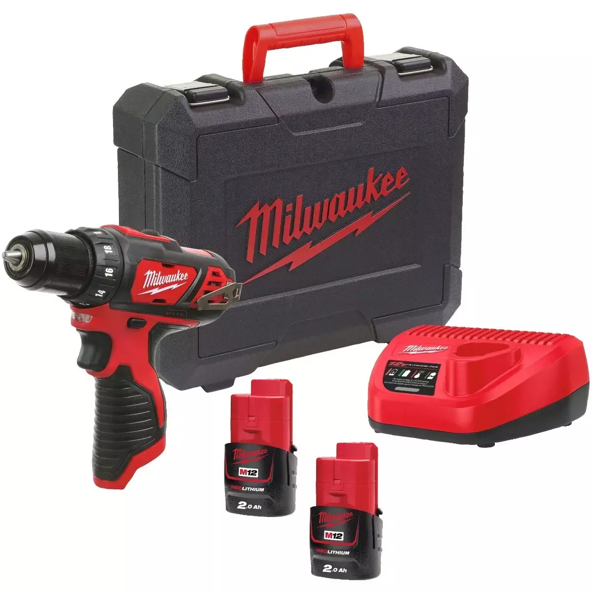 Perceuse à percussion M12 BPD-202C - MILWAUKEE - avec 2 batteries 12V 2.0Ah - chargeur - Coffret - 4933441940  