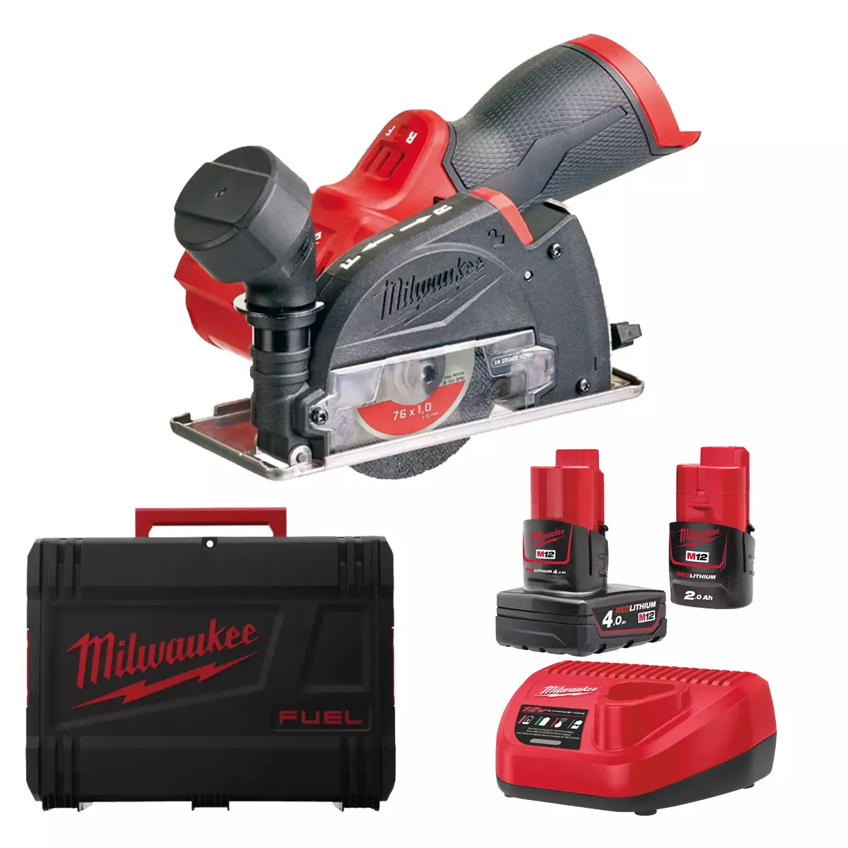 Meuleuse d'angle compacte M12 FCOT-422X MILWAUKEE - avec 1 batterie 12V 4.0Ah et 2.0Ah - chargeur - HD Box - 4933464619