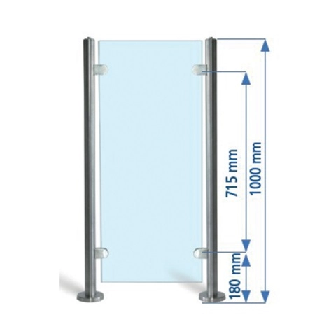 Poteau départ H.1000mm INDIA avec 2 pinces montées + cache platine inox 304 - EC24202P