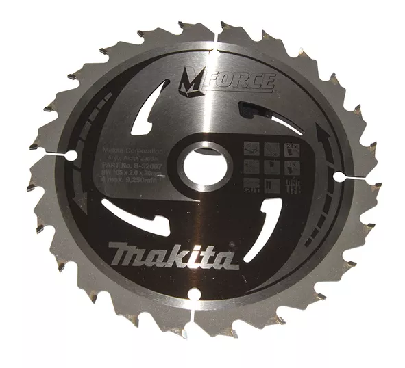 Lame carbure MFORCE bois MAKITA 165 x 20 mm 24 dents - B-32007
