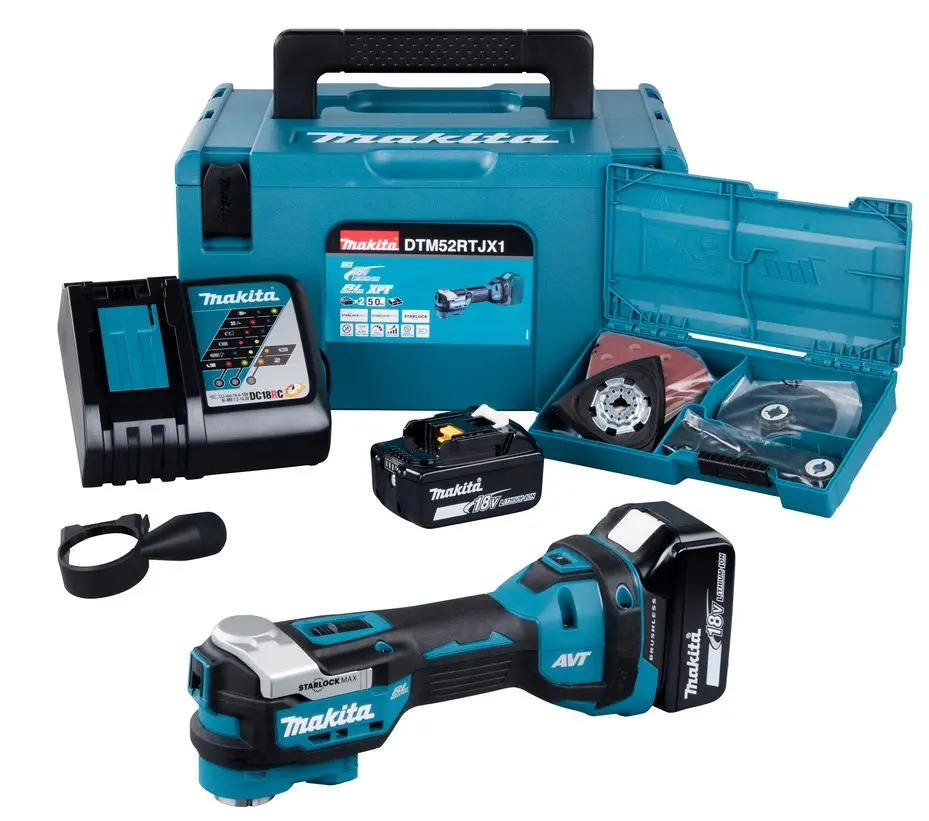 Découpeur-ponceur multifonctions 18V - MAKITA - avec 2 batteries 18V 5.0Ah - chargeur - Makpac - DTM52RTJX1
