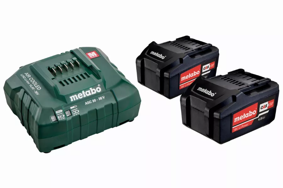 Pack énergie 18V METABO - Pack 2 Batteries 18 volts + chargeur rapide 2 x 4,0 Ah Li-Power, ASC 55, coffret - 685050000