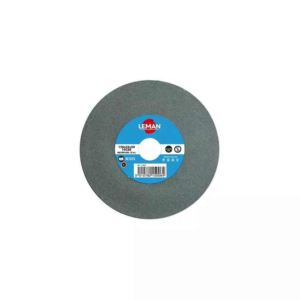 Meule vitrifiée verte carbure HM à sec D. 150 x Al. 32 x Ep. 25 mm Gr. 120 - LEMAN - 15029