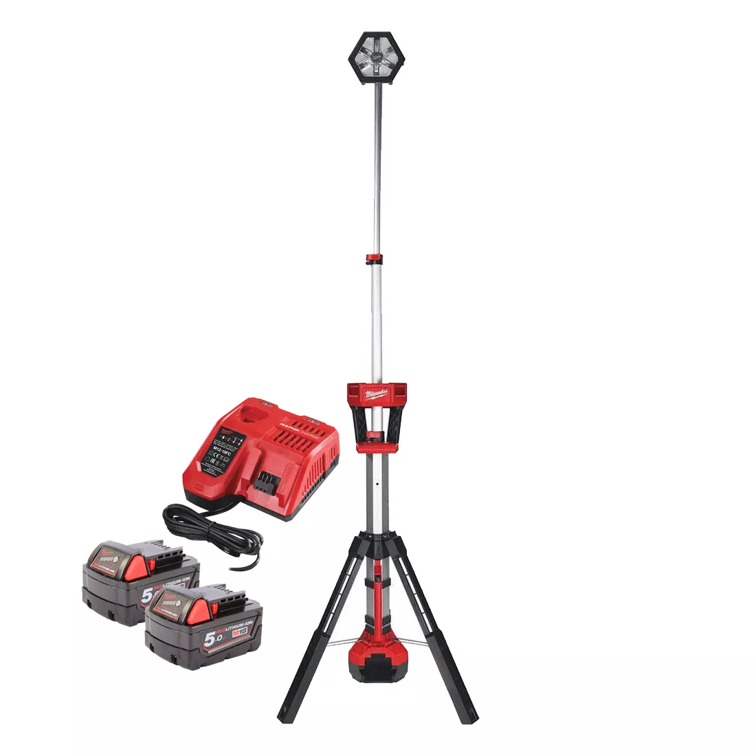 Projecteur trépied LED M18 SAL2-502B - 18 V / 5.0 Ah - Inclus 2 Batteries + 1 Chargeur + Sac de transport - MILWAUKEE - 4933492903