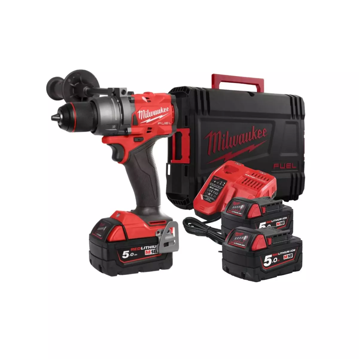 Perceuse à percussion 18V 158 Nm M18 FPD3 502X Fuel - MILWAUKEE -  avec 2 batteries 18V 5.0Ah - chargeur - HD Box - 4933479860
