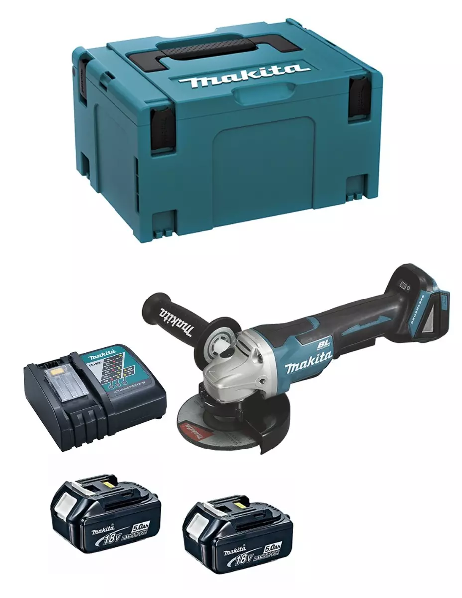 Meuleuse Ø 125 mm 18V LXT - MAKITA - 2 batteries 18V 5.0Ah - chargeur - MakPac - DGA508RTJ