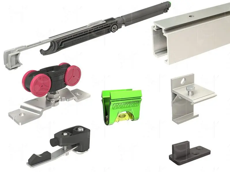 Ensemble coulissant SAF 80A MANTION pour porte 10-20 Kg - Rail 1.95m + 1 amortisseur M65S - SAF10-80-195-1