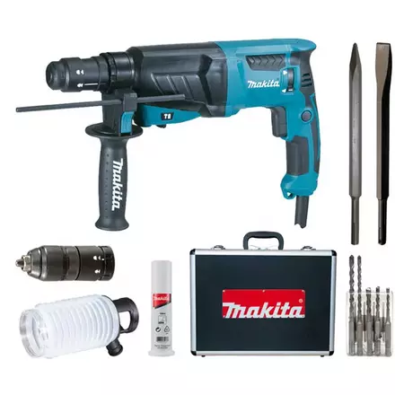 Perforateur burineur SDS Plus - 800W 26mm - MAKITA - avec coffret aluminium + Kit d'accessoires - HR2631FTX4