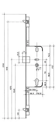 Serrure panneton Europa 2150 mm D1045 FERCO - S2 Fouillot 50/70 Têtière 20 mm - 6-33524-05-0-1 (TRIPAC G-20989-21-L-1)