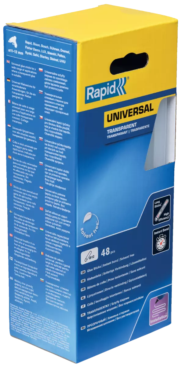 Bâtons de colle Transparente Universelle 190 mm x 48 Sticks - Boite - RAPID-ISABERG - 5001411