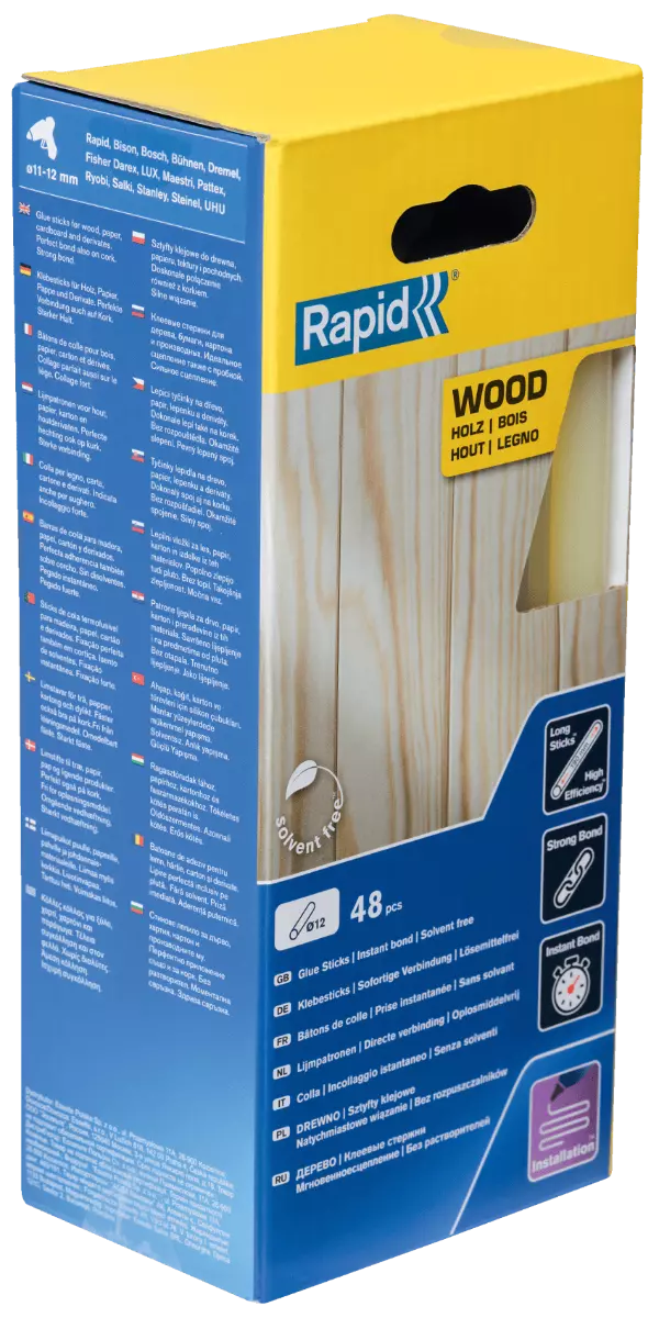 Bâtons de colle Bois et Dérives 190 mm x 48 Sticks - Boite - RAPID-ISABERG - 5001421