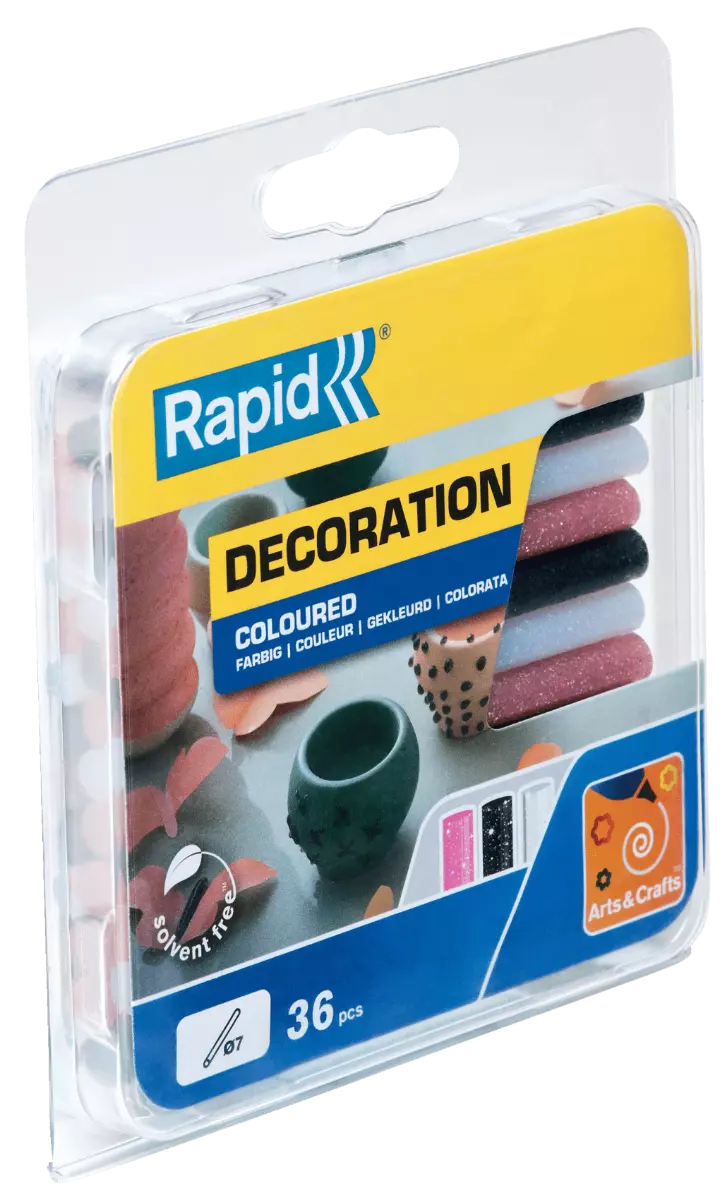 Bâtons de colle colorée pailletée 90 mm x 36 Sticks - Blanc/Noir/Rose - Blister - RAPID-ISABERG - 5001422