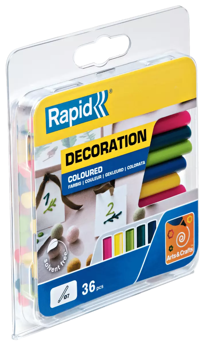 Bâtons de colle colorée 90 mm x 36 Sticks - Blister - RAPID-ISABERG - 5001426