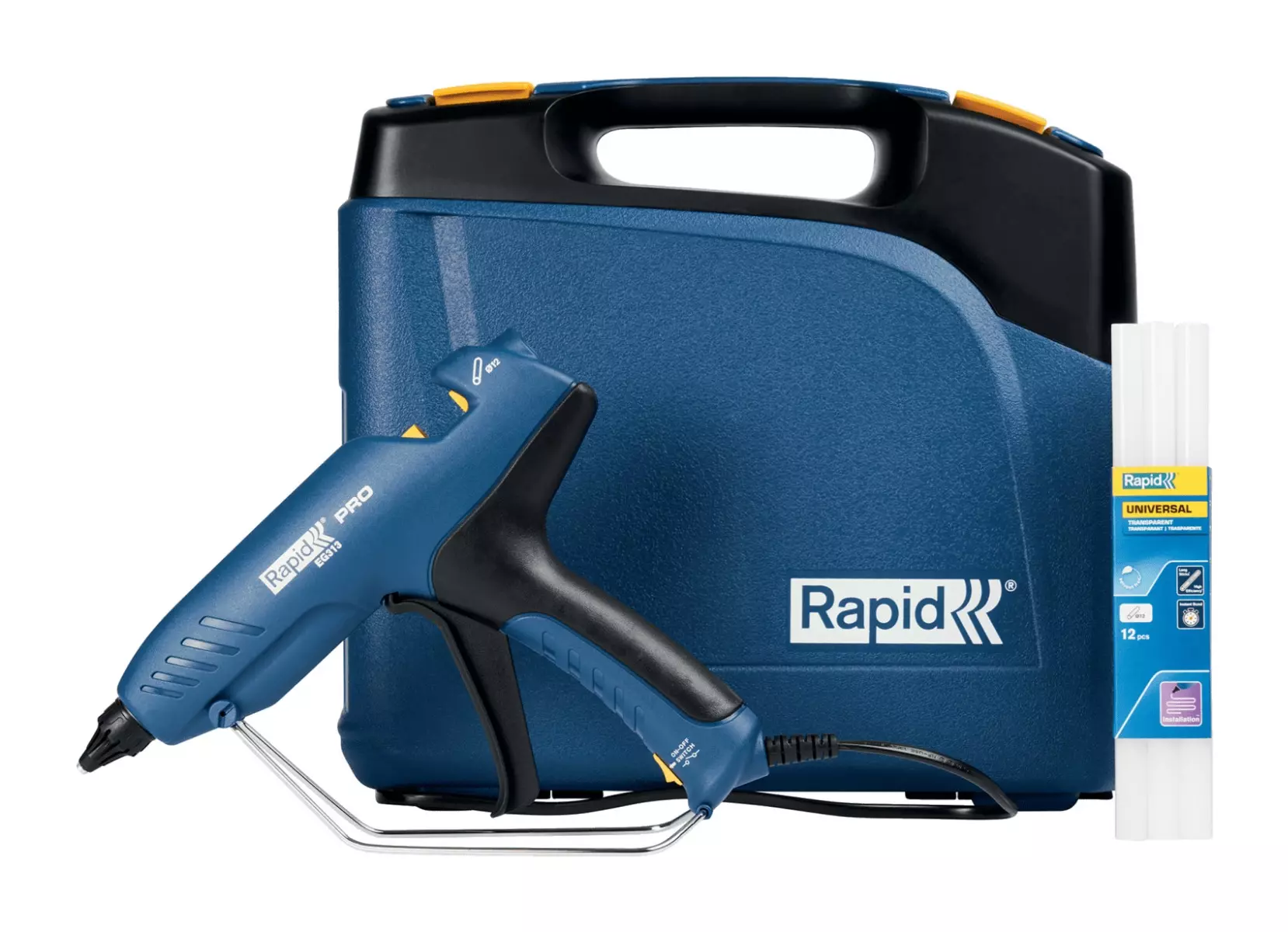 Pistolet à colle industriel PRO EG313 - Débit 900 g/h pour les bâtons de colle de 12 mm - Coffret + Colle - RAPID-ISABERG - 5001489