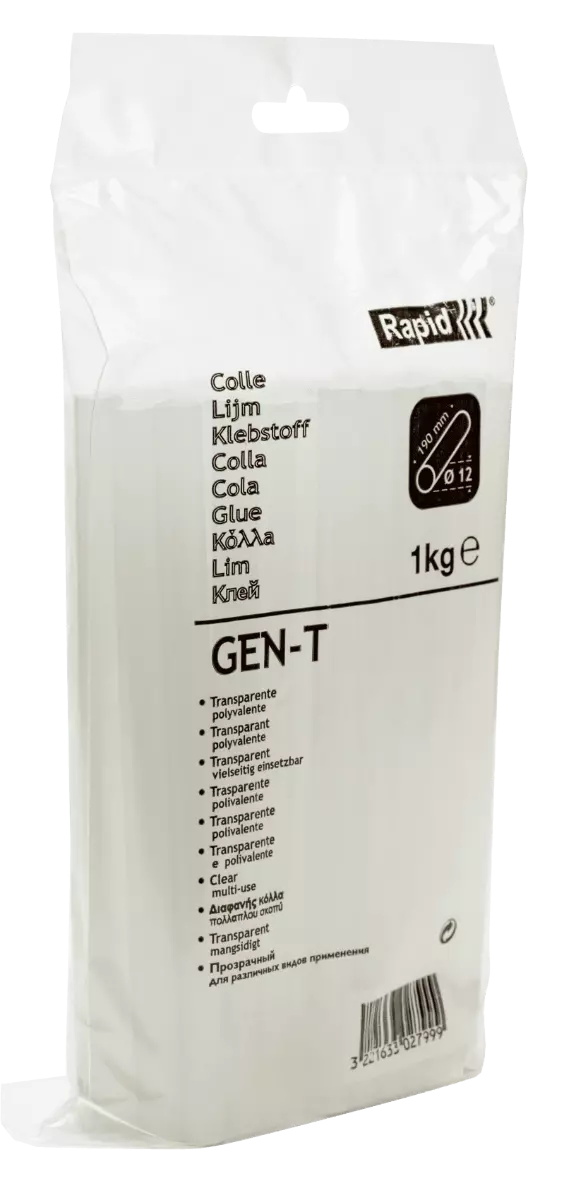 Bâtons de colle GEN-T transparente universelle 12mm - 1 Kg - Sachet - RAPID-ISABERG - 40302799