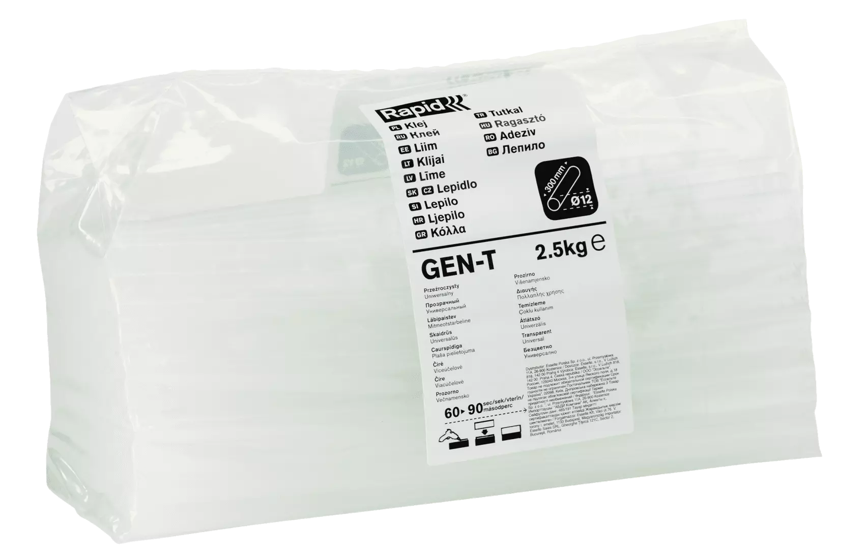 Bâtons de colle GEN-T transparente universelle professionnelle 12mm - 2.5 Kg - Sachet - RAPID-ISABERG - 40302800