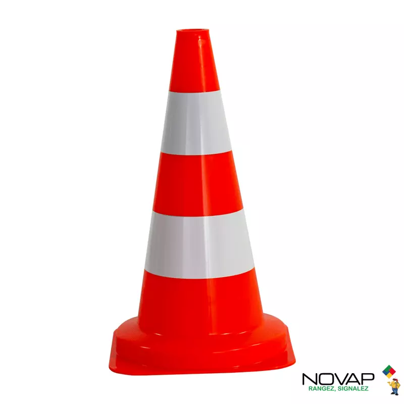 Cône de chantier PEBD souple, 2 bandes blanches - 50 cm - NOVAP - 3225341