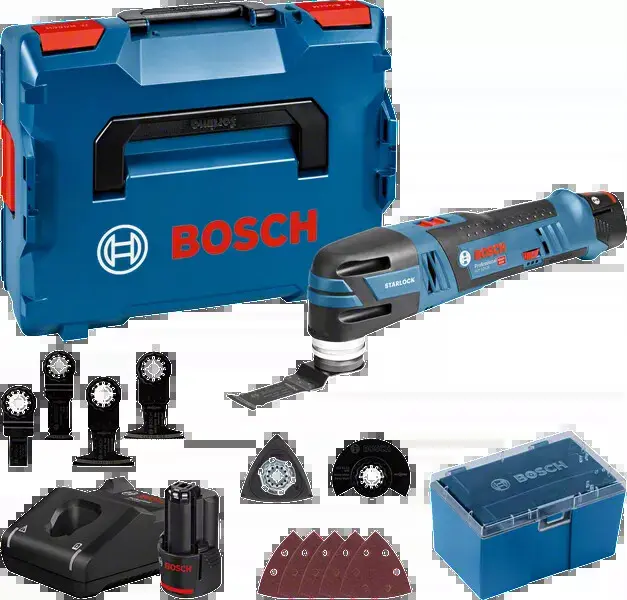 Découpeur-ponceur BOSCH GOP 12V 28 - 2 batteries 12V 3.0 Ah, chargeur, coffret + 6 lames de scies et 5 abrasifs - 06018B5006
