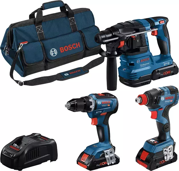 Combi-kit 3 outils 18V : GSR 18V-55 + GDX 18V-200 + GBH 18V-22 + 3 batteries 4,0 Ah (PC) + GAL 1880CV (C) - BOSCH - 0615A5003B