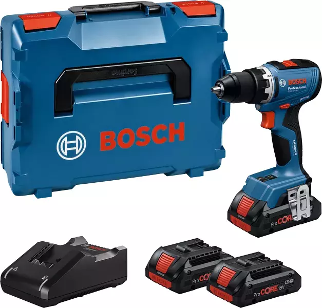 Perceuses-visseuses sans-fil à percussion - GSR 18V-65 - BOSCH - avec 3 batteries ProCORE18V 4.0Ah - chargeur - L-Boxx - 06019N3208