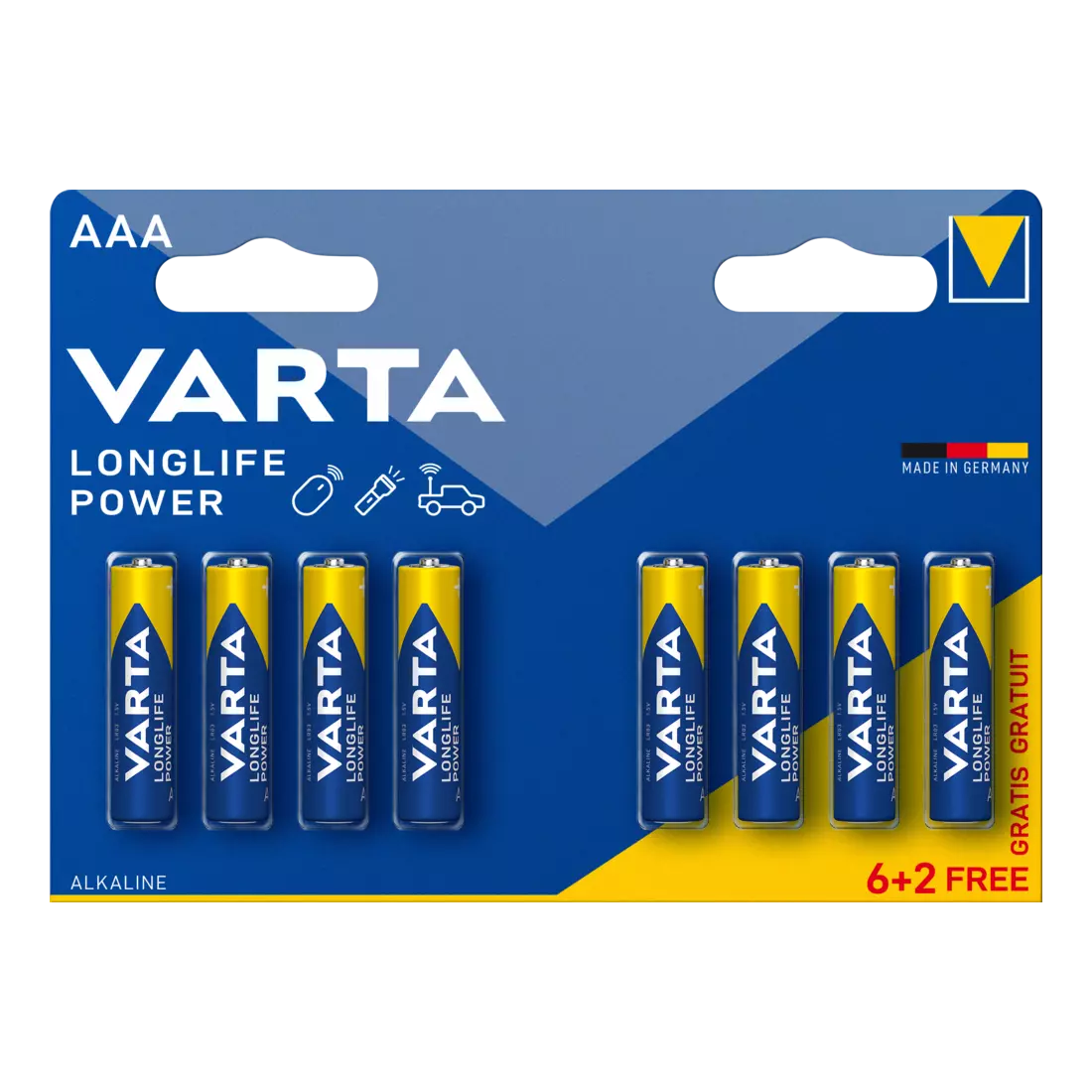 6+2 Piles alcalines LONGLIFE LR03 AAA VARTA - BRICODEAL - 546596