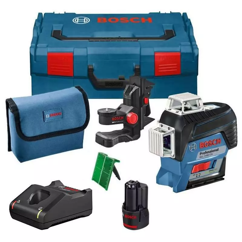 Pack Laser GLL 3-80 CG Professional - BOSCH - avec1 batterie 12V 2.0 Ah - chargeur - accessoires - L-Boxx - 0601063T00