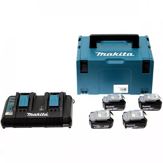 Pack 4 batteries LXT 18v 4.0Ah  - MAKITA - chargeur double - MakPac -197503-4