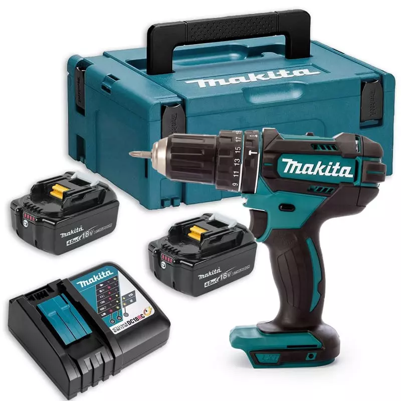 Perceuse visseuse à percussion 18V LXT - MAKITA - avec 2 batteries 18V 4.0Ah, chargeur, MakPac - DHP482RMJ