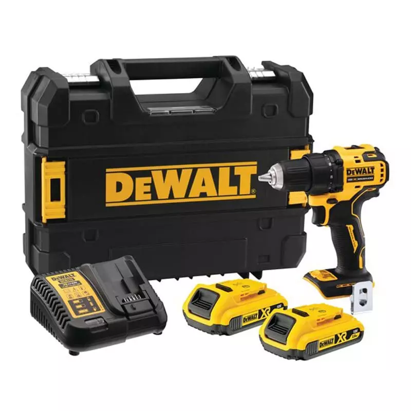Perceuse visseuse compacte 18V  XR - DEWALT - avec 2 batteries 18V 2.0 Ah - chargeur - coffret - DCD708D2T-QW