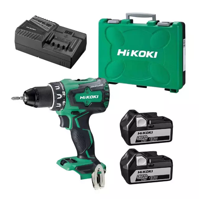 Perceuse à percussion 18V - HIKOKI - avec 2 batteries 18V  5.0Ah BSL1850MA + chargeur + coffret - DV18DEWJZ 