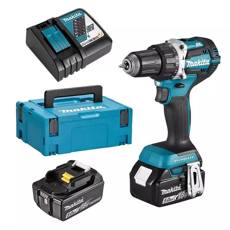 Perceuse visseuse 18V Ø 13 mm  - MAKITA - Avec 2 batteries 18V Li-Ion 5.0 Ah, chargeur, MakPak- DDF484RTJ