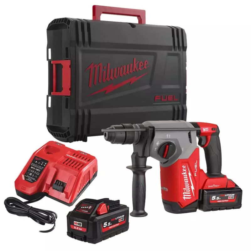 Perforateur SDS M18 ONEFHX 552X  + 26 mm Fuel One Key Fixtec 18V - MILWAUKEE - avec 2 batteries 18V 5.5Ah - chargeur - HD BOX - 4933478504