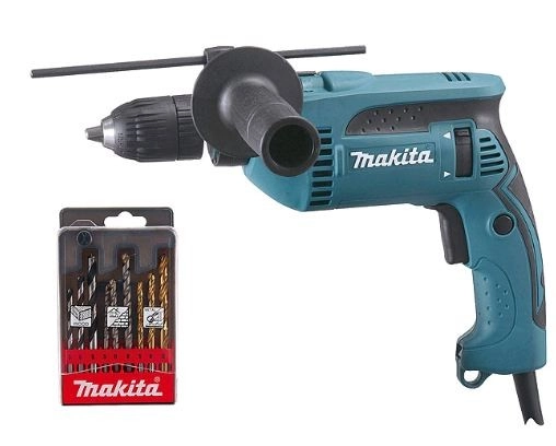 Perceuse à percussion MAKITA Ø 13 mm 680W + Coffret de forêts OFFERTS - HP1641K1X