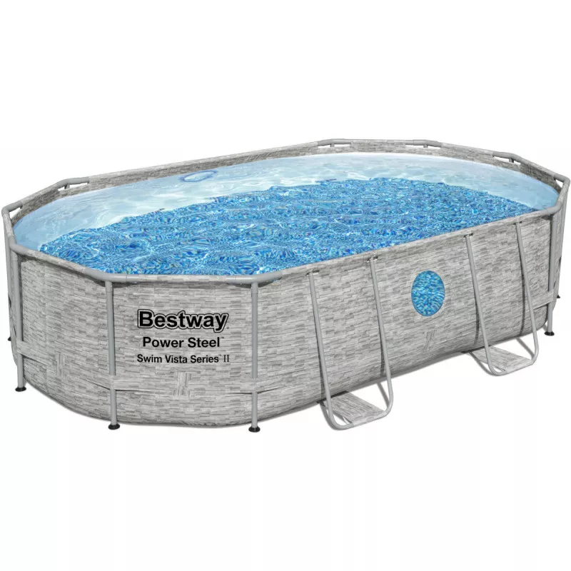 Piscine tubulaire BESTWAY ovale 4,88 x 3,05 x 1,07 m Power Steel Vista (Filtre à sable) - 56946