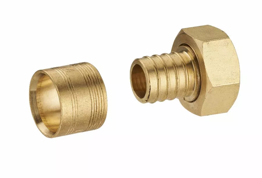 Raccord droit à glissement pour tube PER NOYON & THIEBAULT - Ø 16 mm à visser femelle écrou libre F3/8 (12x17) Bague en laiton - 3185-1216L1