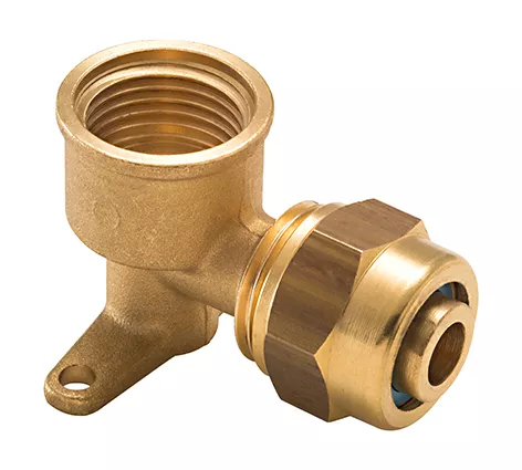 Coude applique à compression pour tube PER NOYON & THIEBAULT - Ø 16 mm à visser femelle F1/2' (15x21) 2 trous pour fixation au mur - P16-81915L1