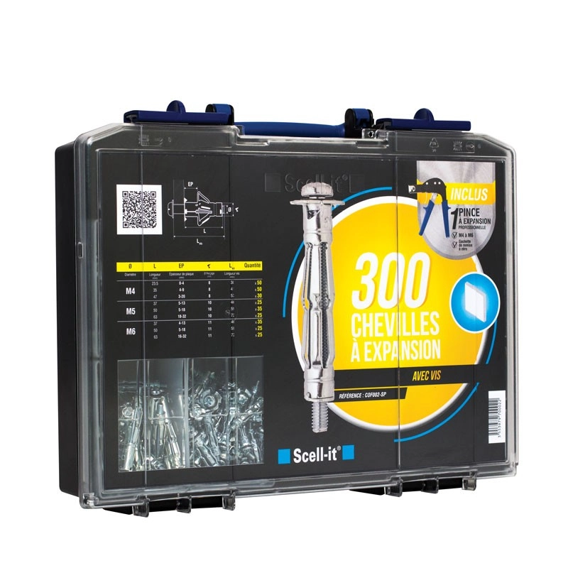 Coffret 300 chevilles à expansion SCELLIT - avec vis + pince à expansion - COF002-SP