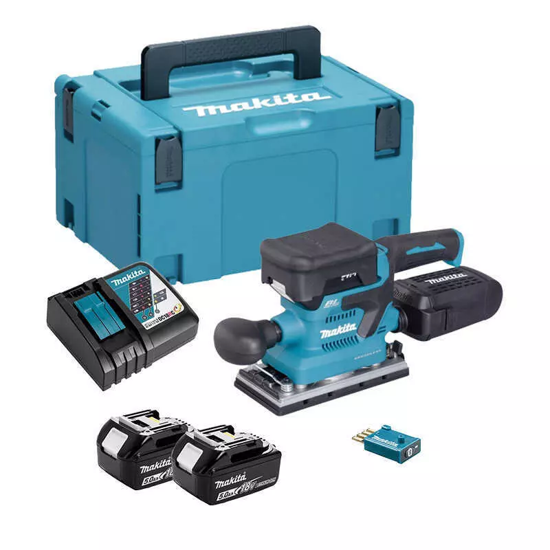 Ponceuse vibrante 18V 93x185 mm Bluetooth AWS - MAKITA - avec 2 batterie 18V 5.0Ah - chargeur- MakPac - DBO381RTJU