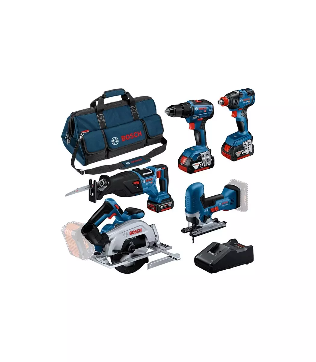 Pack 5 outils 18V 0615A5003D BOSCH (GSR 18V-55 + GST 18V-125 S + GKS 18V-57-2 + GSA 18V-28 + GDX 18V-200) - BOSCH - 0615A5003D